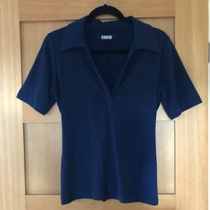 Reformation 1970's Collar Deep V Ribbed Top Navy